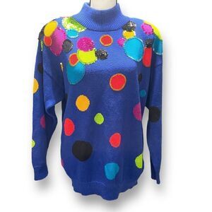 I. B. Diffusion Women's Vintage Rib Knit‎ Sequin Embellished Sweater Blue Medium